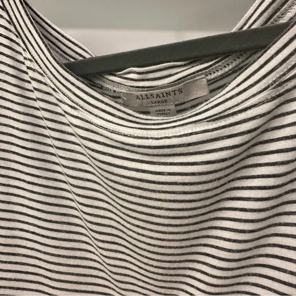 All Saints Striped Ruffle Sleeve Top - Black and White - Picture 5 of 5